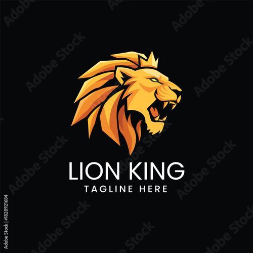 Majestic lion head with a flowing mane in a circular emblem, symbolizing strength, leadership, or royalty Vector logo template