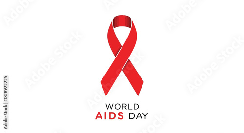Red ribbon symbol for world aids day awareness campaign isolated on white background
