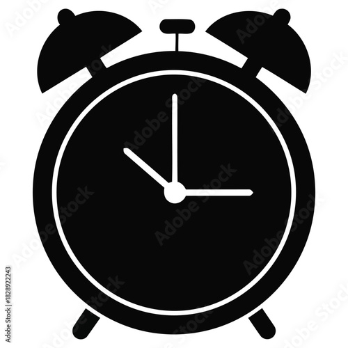 Classic Alarm Clock Icon, Black and White Retro Timepiece, Simple Alarm Symbol