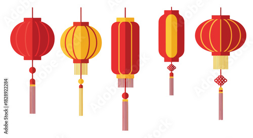 Collection of Decorative Red and Yellow Chinese Lanterns for Festive Celebrations