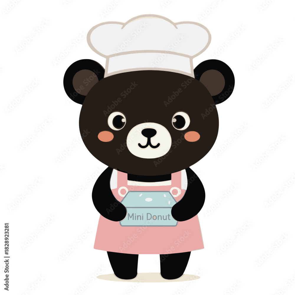 Fototapeta premium Cute bear baker holding a mini donut box – vector illustration