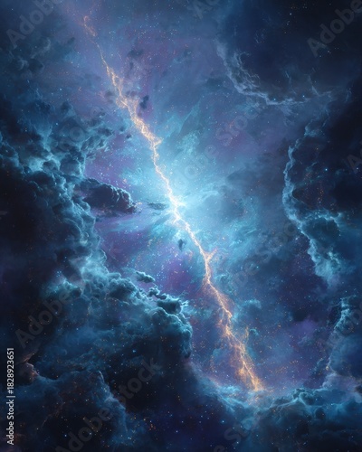 Cosmic Lightning Strike - Dramatic Nebula and Energy Burst in Deep Space.
