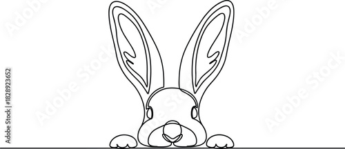 Continuous One Line Drawing of Cute Rabbit Peeking for Easter Design and Minimalist Logo Vector