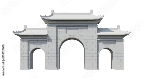 Classic Asian Archway Gate Rendered in Detailed Illustration, Isolated Architectural Element for Graphic Design Projects and Cultural Themes