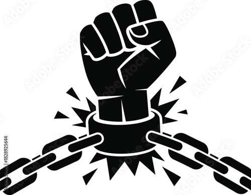 Fist breaking chain symbol of freedom protest resistance strength revolution power struggle overcome oppression