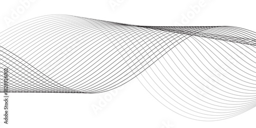 Abstract Smooth white wave digital geometric Technology, data science frequency gradient lines on transparent background. Undulate Grey Wave Swirl, frequency sound wave, twisted curve lines.