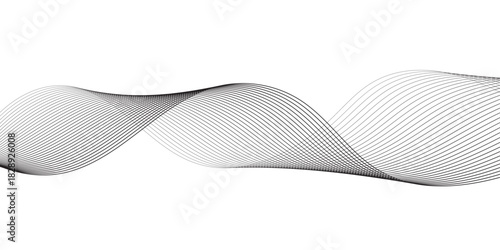 Abstract Smooth white wave digital geometric Technology, data science frequency gradient lines on transparent background. Undulate Grey Wave Swirl, frequency sound wave, twisted curve lines.