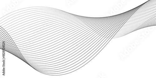 Abstract Smooth white wave digital geometric Technology, data science frequency gradient lines on transparent background. Undulate Grey Wave Swirl, frequency sound wave, twisted curve lines.