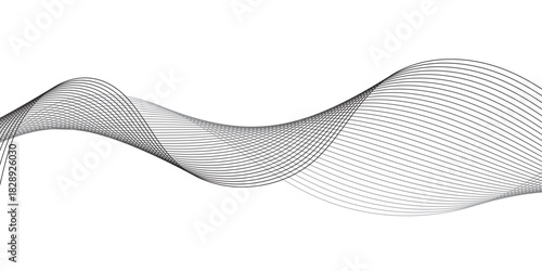 Abstract Smooth white wave digital geometric Technology, data science frequency gradient lines on transparent background. Undulate Grey Wave Swirl, frequency sound wave, twisted curve lines.