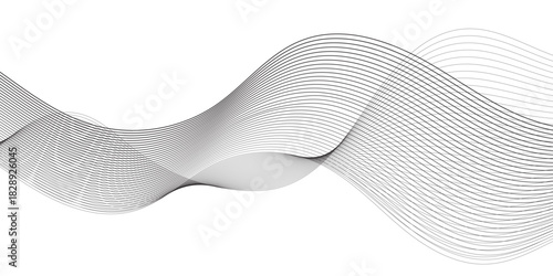 Abstract wave element for design. Digital frequency track equalizer. Stylized line art background, Geometric grey vector waves on white background. Editable stroke.