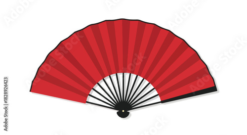A detailed illustration of a traditional Japanese folding fan in vibrant red with black accents, perfect for cultural and decorative purposes