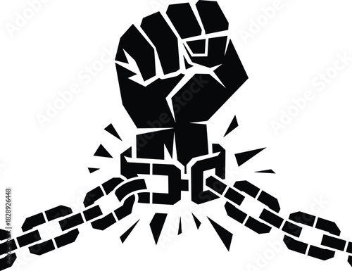 Strong fist breaking chains vector illustration freedom and rebellion concept symbolizing overcoming oppression and bondage