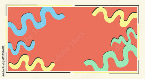 Abstract Memphis style background with wavy shapes and a retro aesthetic feel providing a vibrant