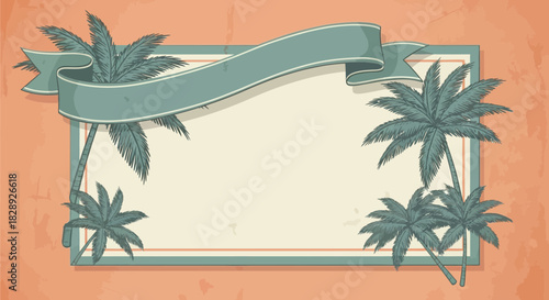 Retro tropical frame with palm trees and banner for summer themed design
