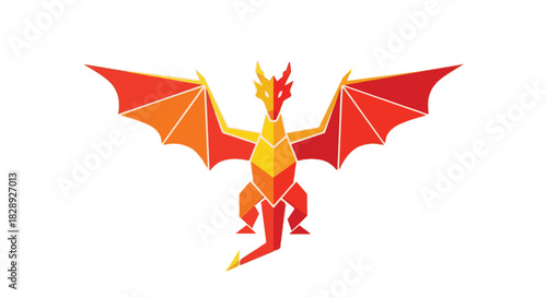 Geometric Dragon A Colorful Illustration of a Mythical Creature with Wings Spread Wide 