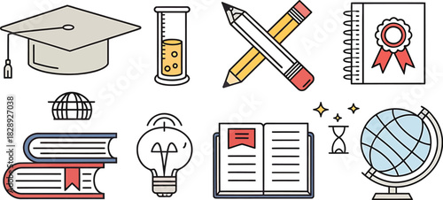 Education learning school university study knowledge icon set.