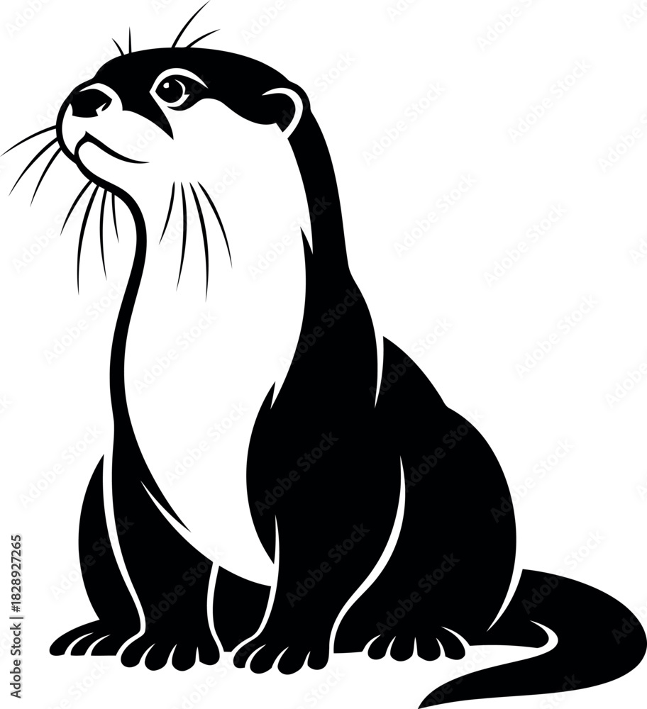Obraz premium Black and white illustration of a cute otter