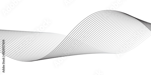 Geometric grey vector waves on transparent  background. Editable stroke, Abstract background wave line elegant white striped diagonal line technology concept web texture.
