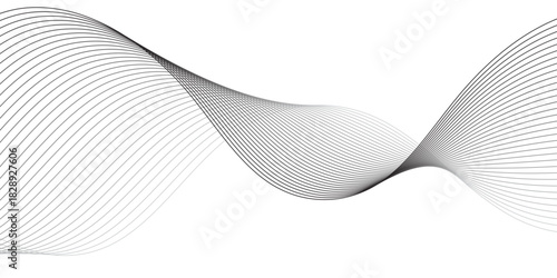 Geometric grey vector waves on transparent  background. Editable stroke, Abstract background wave line elegant white striped diagonal line technology concept web texture.