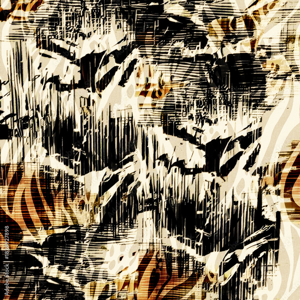 Fototapeta premium Watercolor square artistic pattern with animal texture. leopard skin, zebra texture, tiger fur.