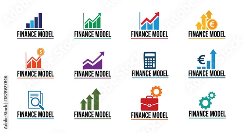 A collection of diverse finance model icons, showcasing upward trends, graphs, currency symbols, and business-related elements, suitable for financial presentations and business reports.
