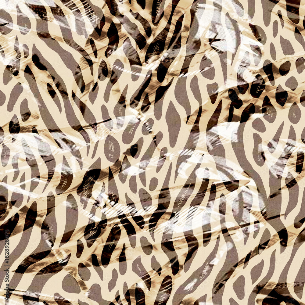 Fototapeta premium Watercolor square artistic pattern with animal texture. leopard skin, zebra texture, tiger fur.