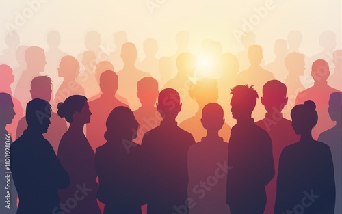 Crowd. Workers group, people in transparency.  Vector banner background. Social community pattern of diverse people group in modern style. High quality