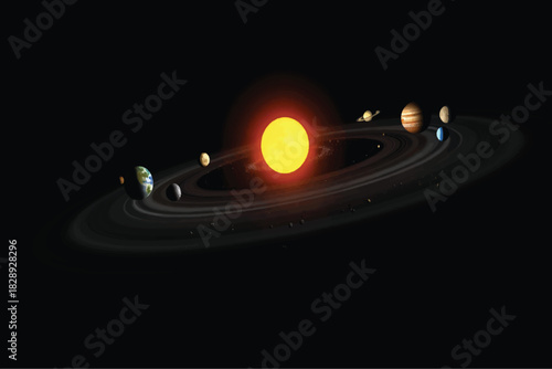 Solar system realistic planets with cosmic exploration view.