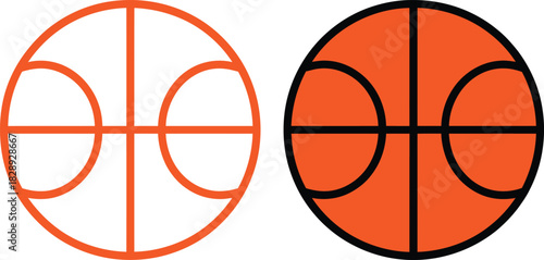 Basketball line art and filled icon vector illustration set