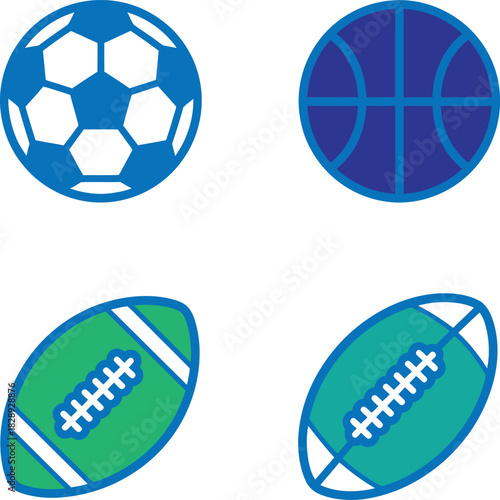 Various sports ball icons for athletic game and competition