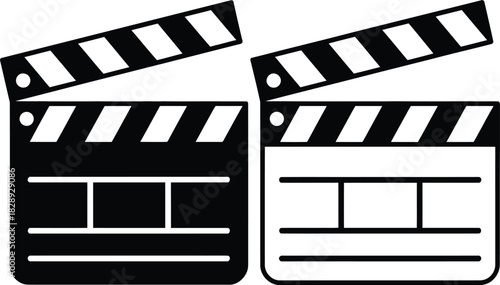 Movie clapperboard icons for film production and cinema concept