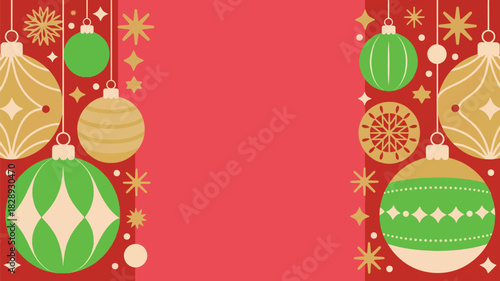 Premium burgundy holiday banner featuring gold snowflakes, decorative baubles and refined minimalist elements