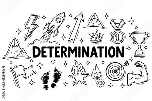 Determination concept art featuring symbols of achievement and success