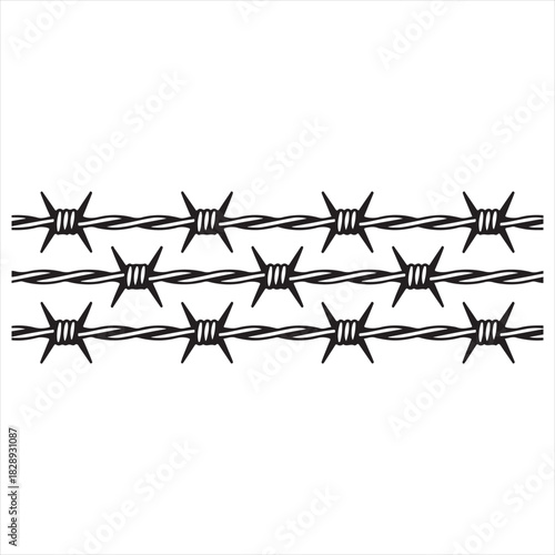 Three-Strand Barbed Wire Illustration for Security and Fencing