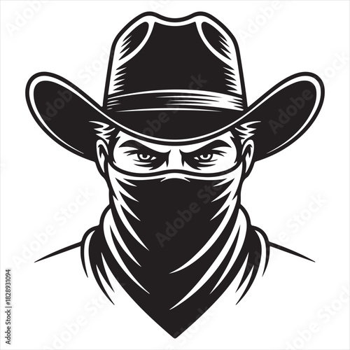 Cowboy Outlaw Silhouette – Bold Western Portrait with Hat and Bandana