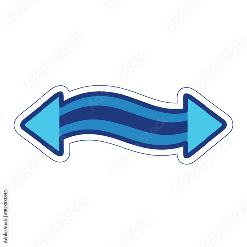 Two blue arrows pointing in opposite directions with wavy lines in between against a black background flat vector art