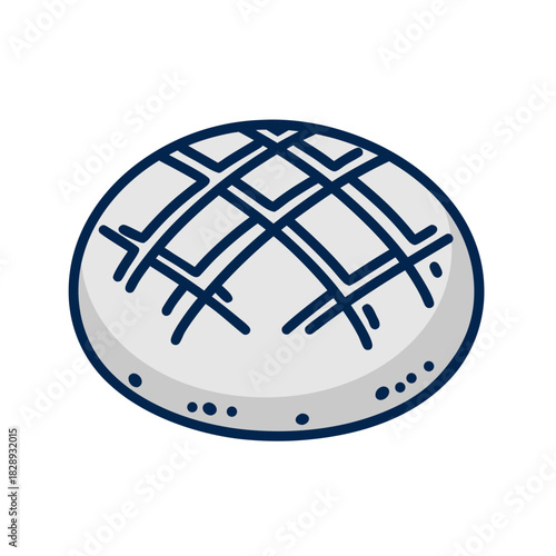 Stylized Round Bread With Grid Pattern In Blue And White Vector Art Minimalist Clean Isolated On Black Background Simple Icon