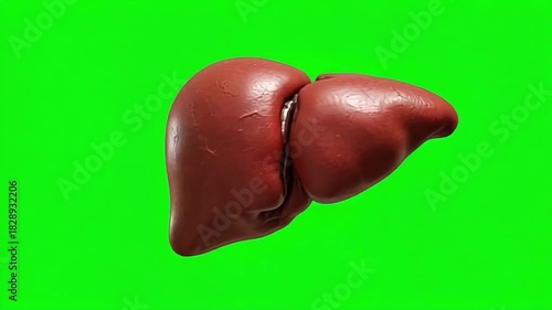 Realistic human liver organ on a vibrant green background, perfect for medical or educational concepts.