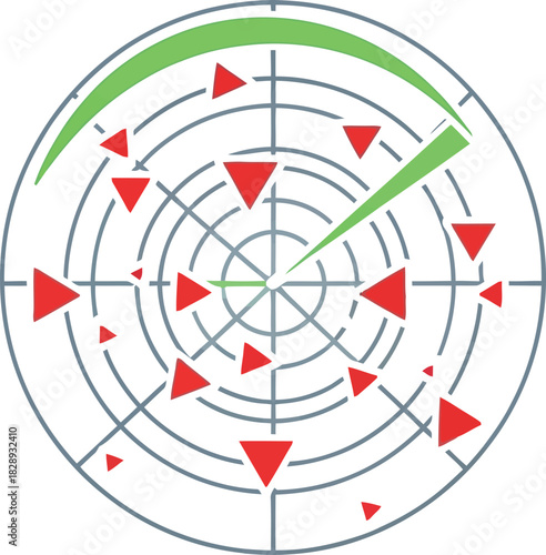 Circular radar screen displaying multiple targets and a sweeping green indicator