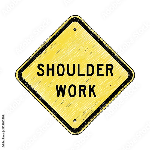Digital illustration of a caution sign indicating 'shoulder work' ahead