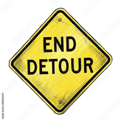 Hand-Drawn End Detour Traffic Sign Illustration for Road Navigation
