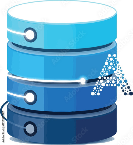 Digital data storage stack with glowing connections, representing information technology and databases.