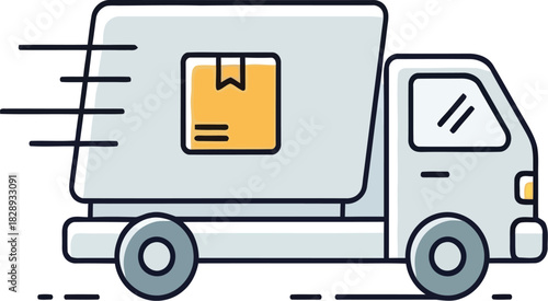 Fast delivery truck transporting package with motion lines