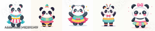 cute panda vector in cute costume