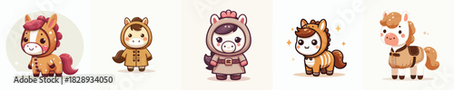cute horse vector in cute costume