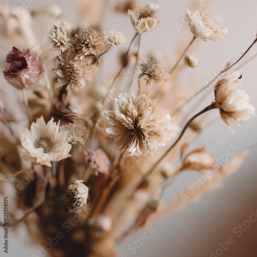 Fragile Beauty - A Delicate Dried Wildflower Bouquet in Soft, Muted Earth Tones.