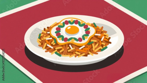 Delicious fried chicken plate dinner with healthy vegetable salad