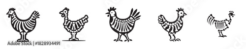vector set of chicken bones skeleton silhouettes