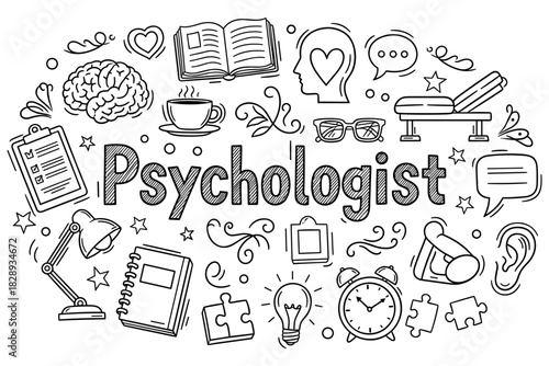 Mental health and psychology icons: therapy, brain, counseling