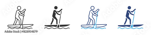 Paddleboarding icon set,  a person stand up paddleboarding  , vector illustration , 